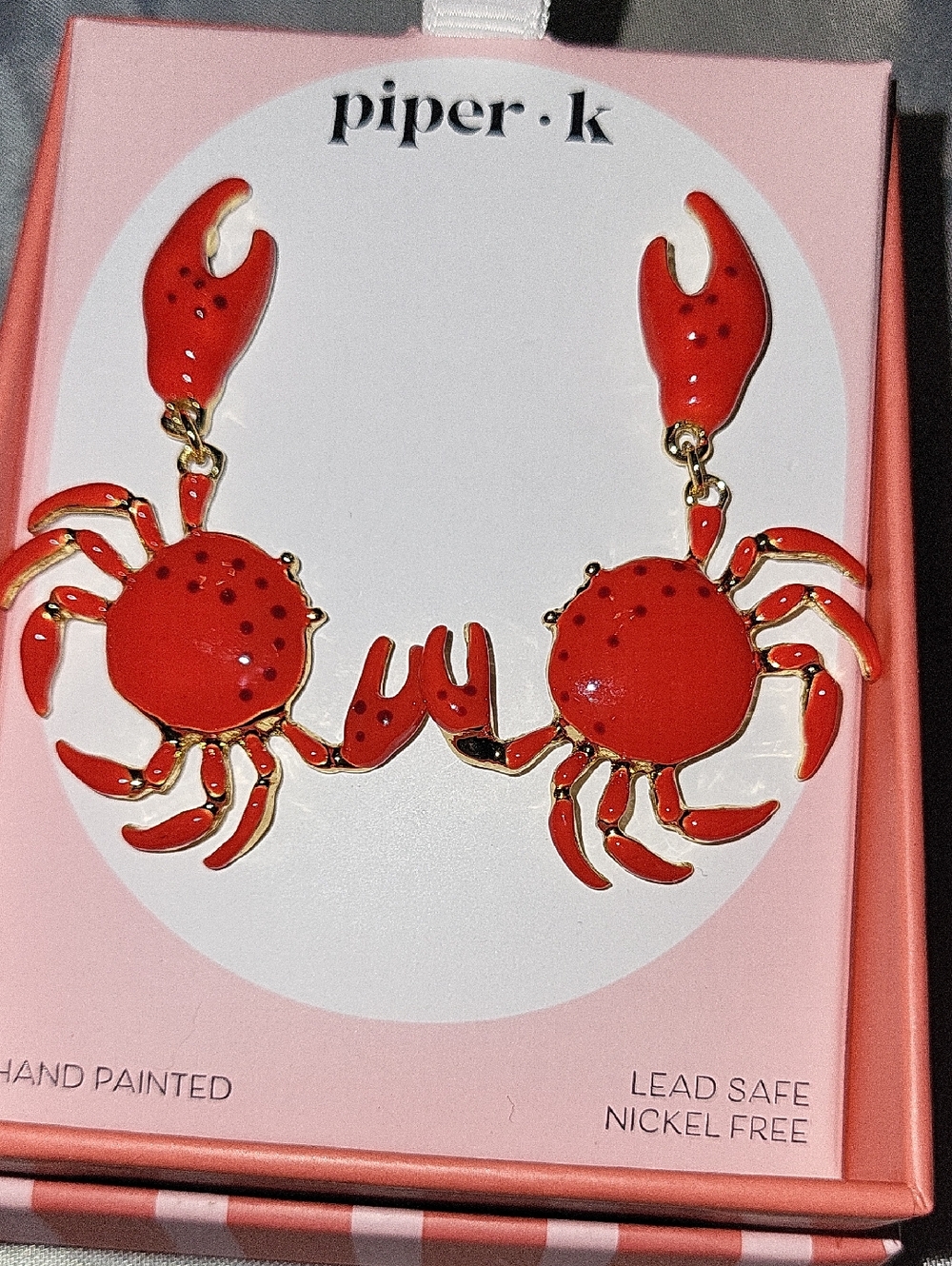 Piper K Red Enamel Crab Drop Earrings BNIB Te M